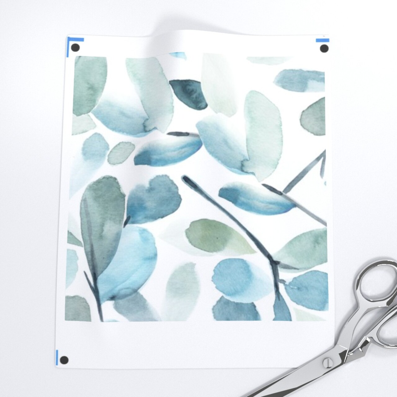 Watercolor Botanical Blue Green Brush Strokes Summer Beach Custom Printed Fabric by Spoonflower Various Fabrics by the Yard or Fat Quarter